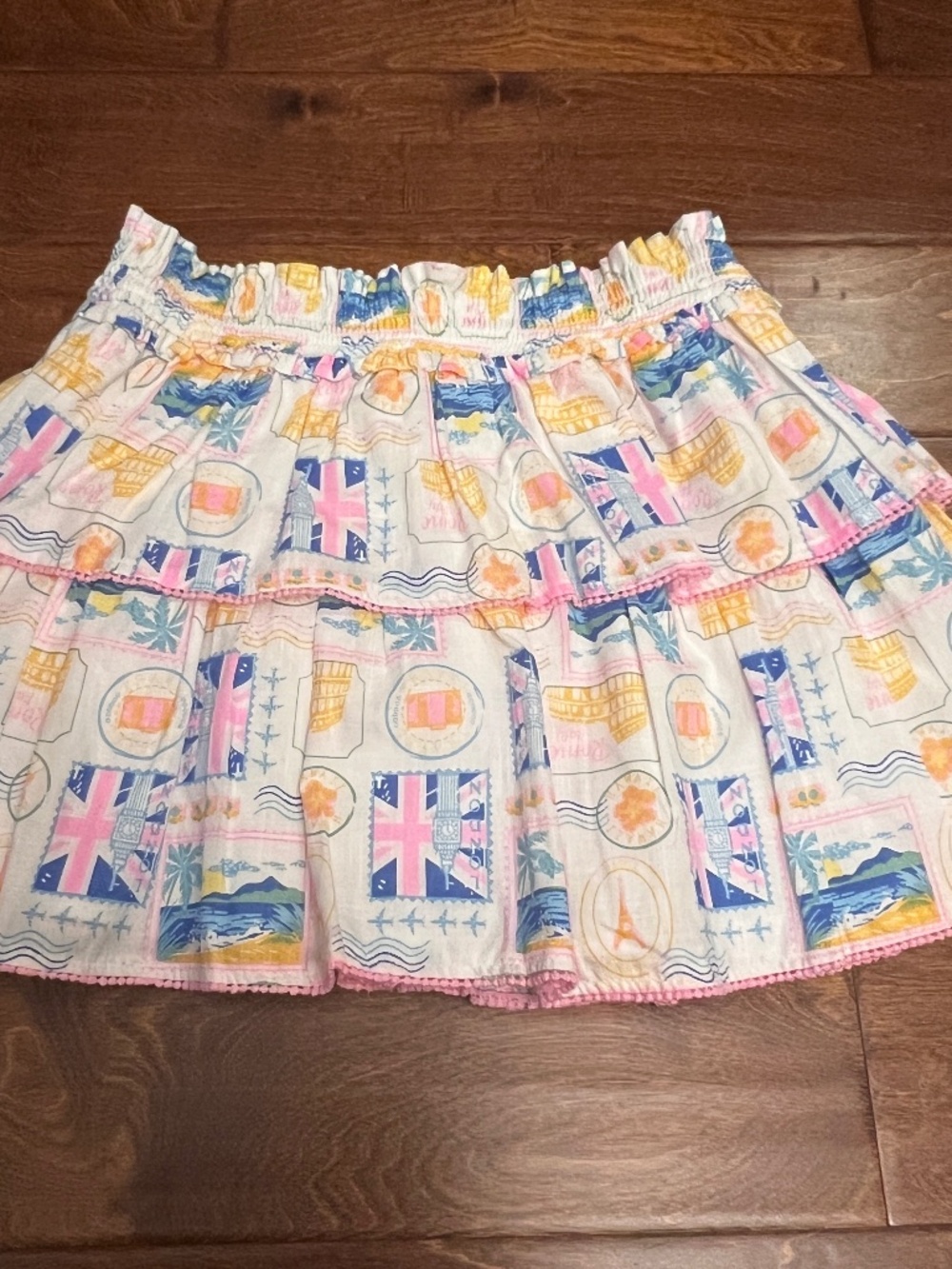 Mini Skirt London Britain London Print White Pink Blue Lined Women’s Medium